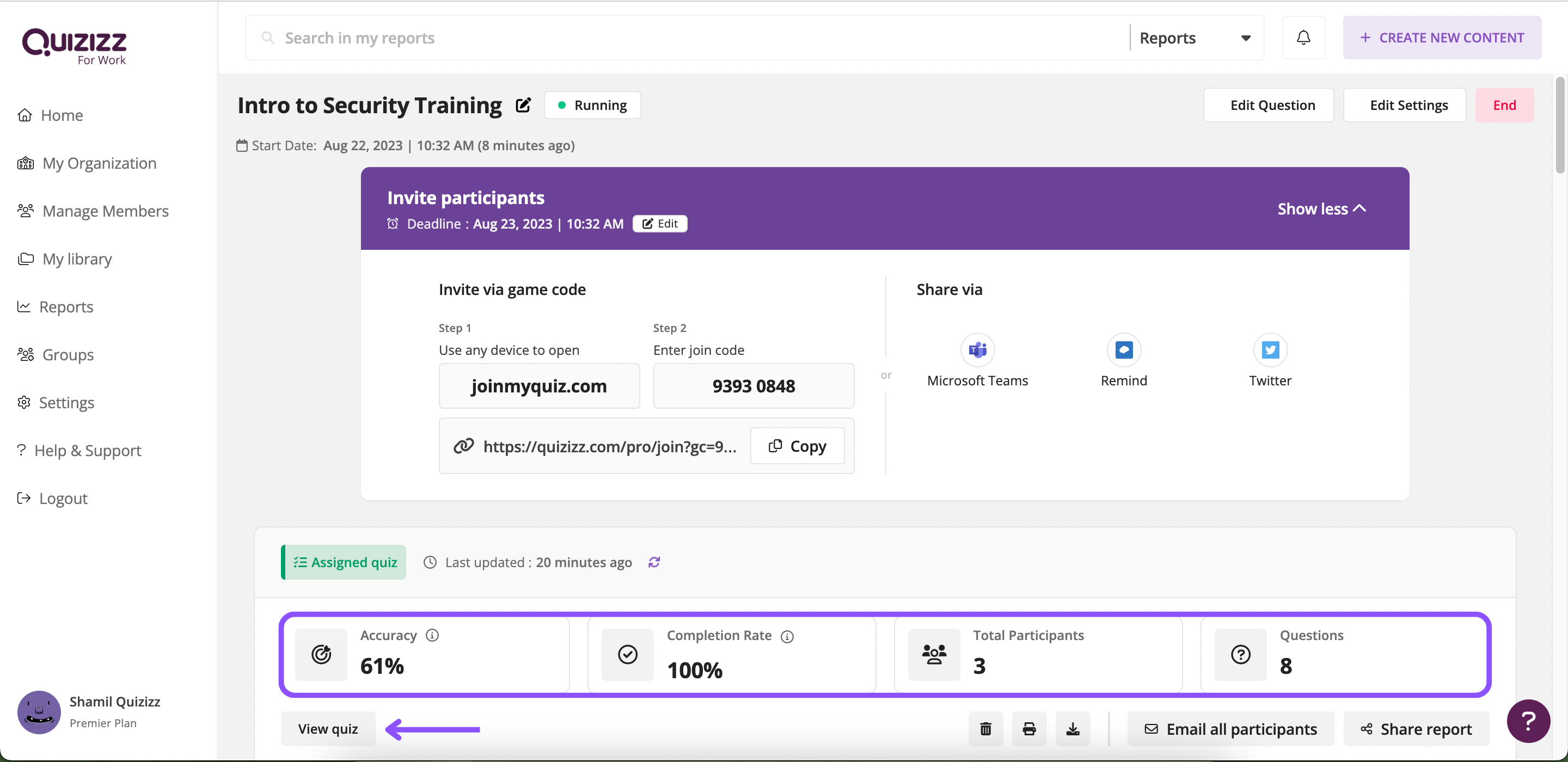 5. Quizizz: Checking Reports of Participants 