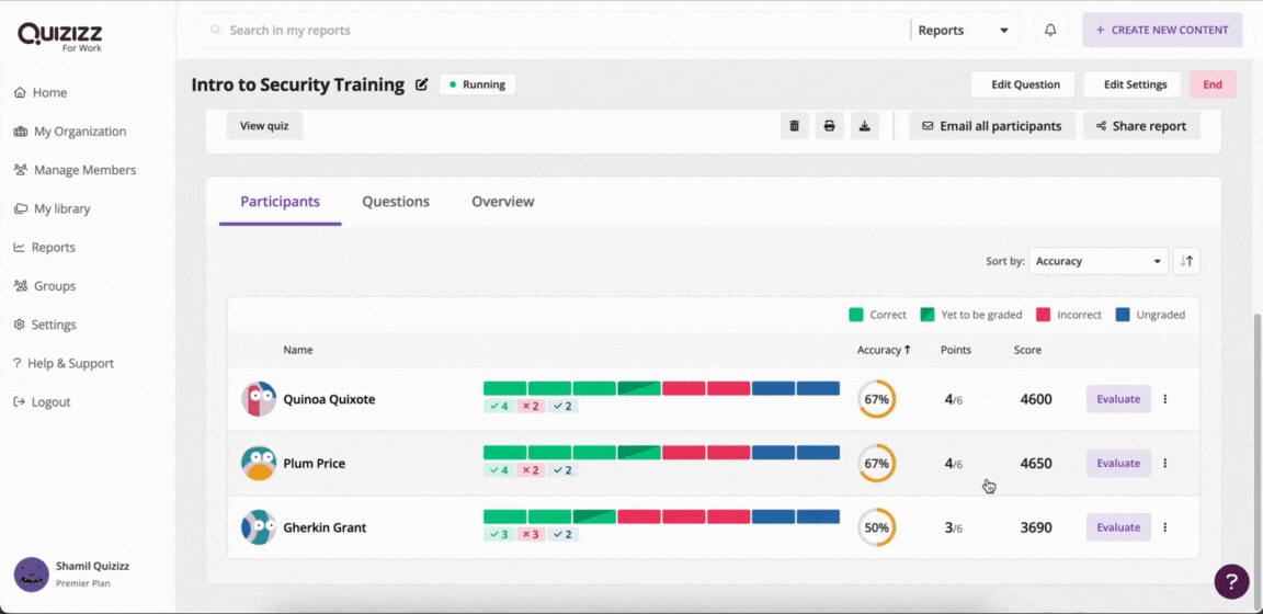 5. Quizizz: Checking Reports of Participants 