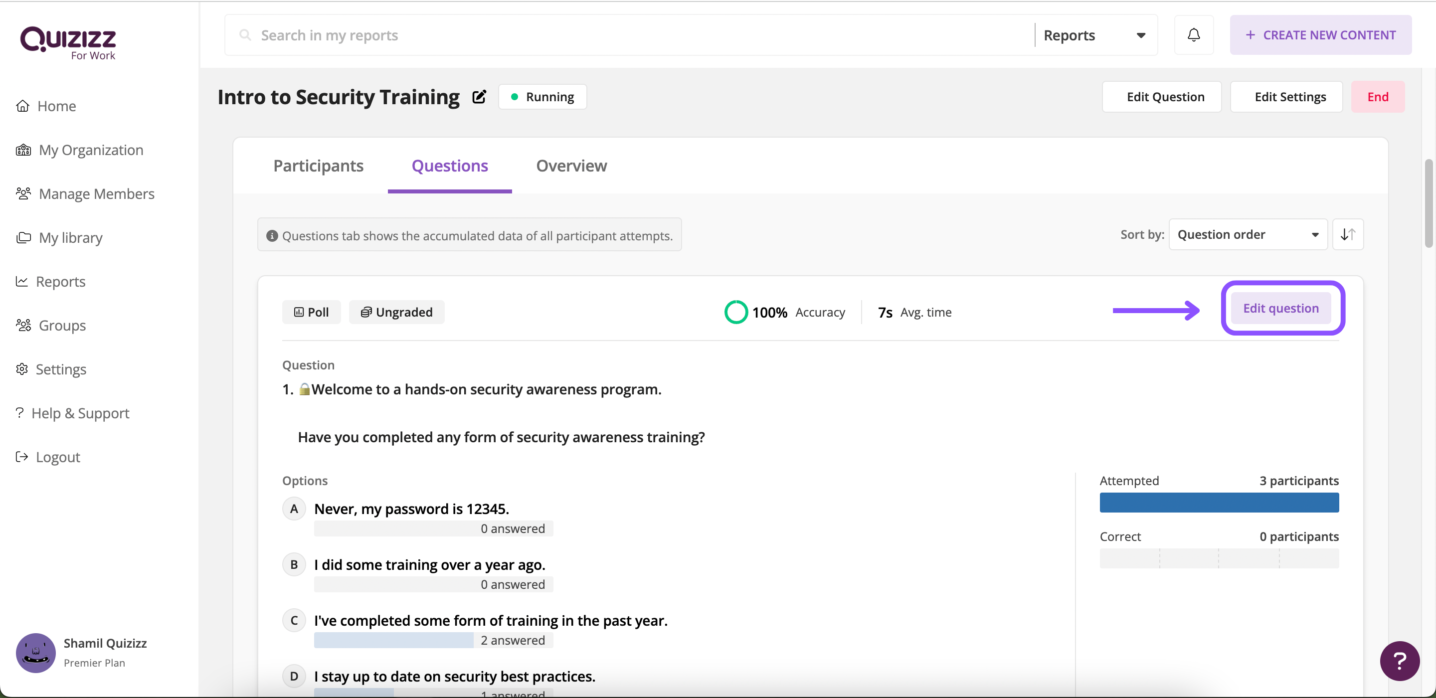 5. Quizizz: Checking Reports of Participants 